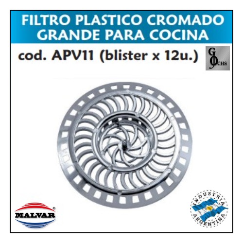 FILTRO PLÁSTICO CROMADO GRANDE PARA COCINA